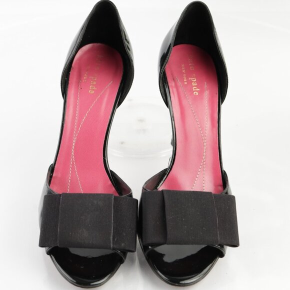 Kate Spade Womens Gina Sandals Size 7 Black Patent Bow D'Orsay Heel Dress Shoes - Picture 9 of 13